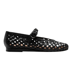 Evonna Woven Mary Jane Ballet Flat - Black Leather