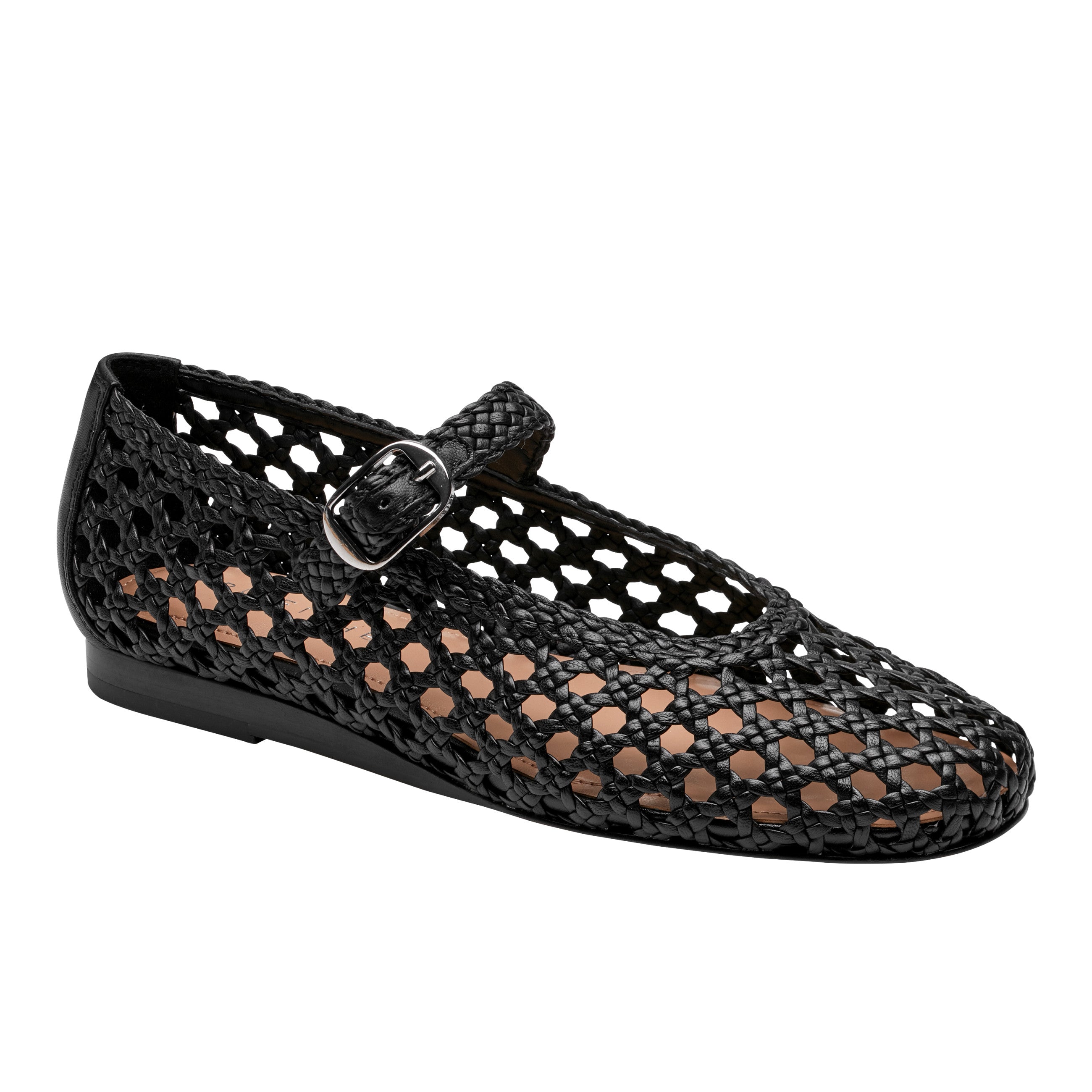 Evonna Woven Mary Jane Ballet Flat - Black Leather