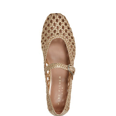 Evonna Woven Mary Jane Ballet Flat - Gold Leather