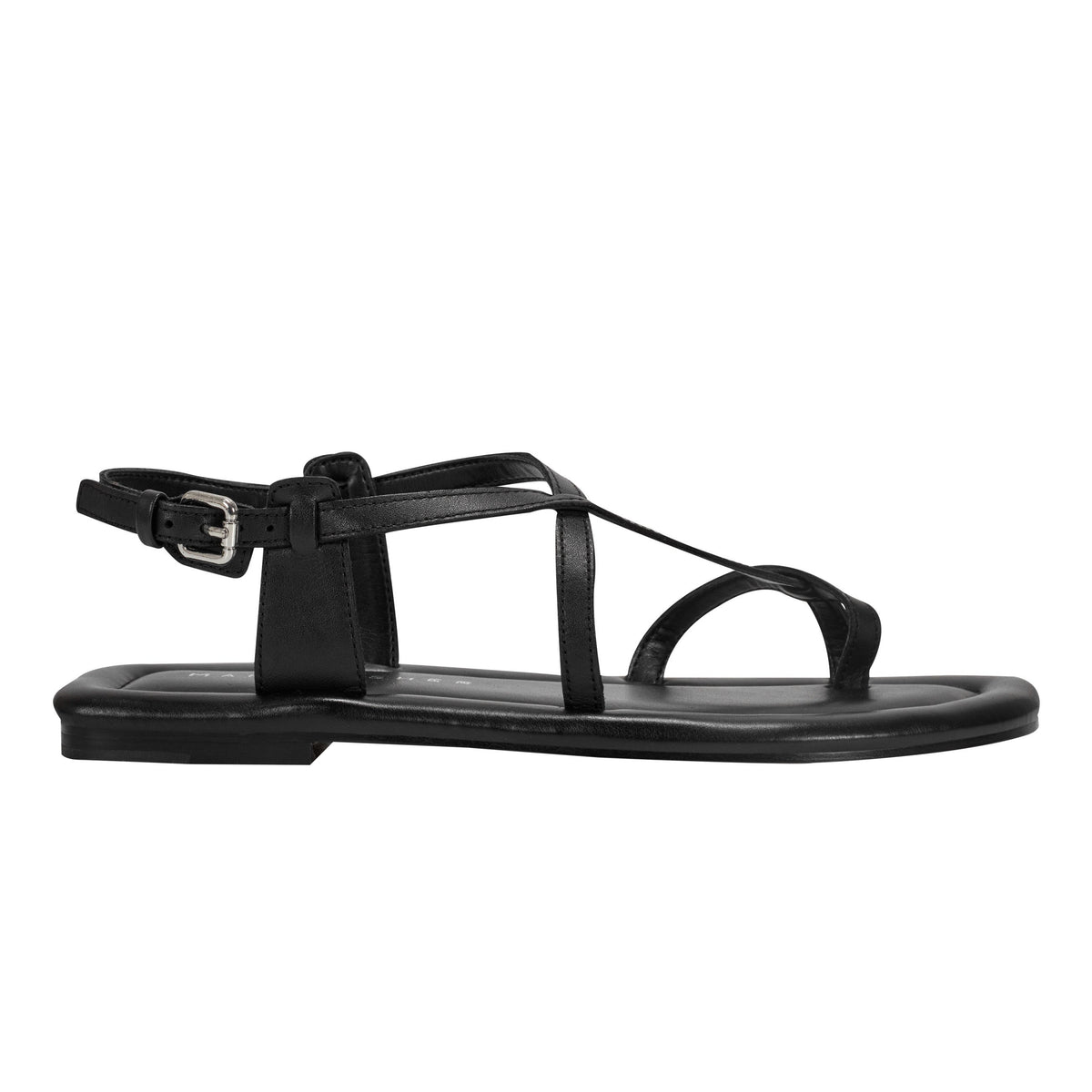 Gerty Strappy Flat Sandal - Black Leather