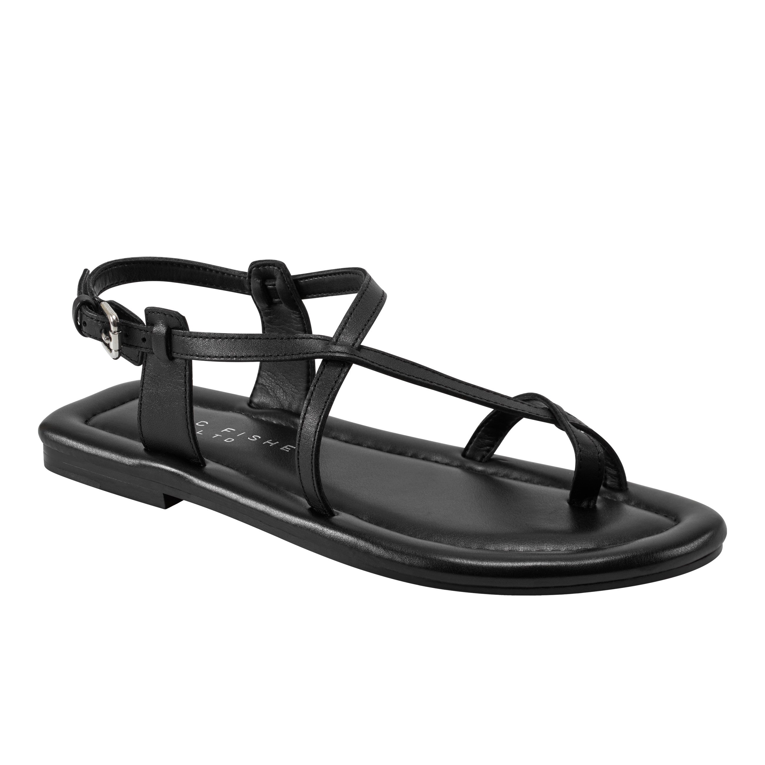 Gerty Strappy Flat Sandal - Black Leather