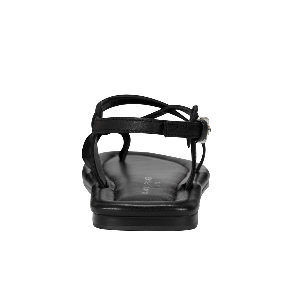 Gerty Strappy Flat Sandal - Black Leather