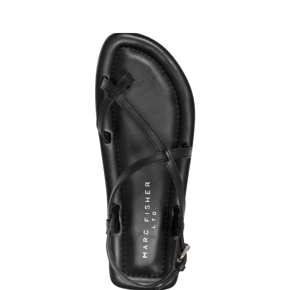 Gerty Strappy Flat Sandal - Black Leather