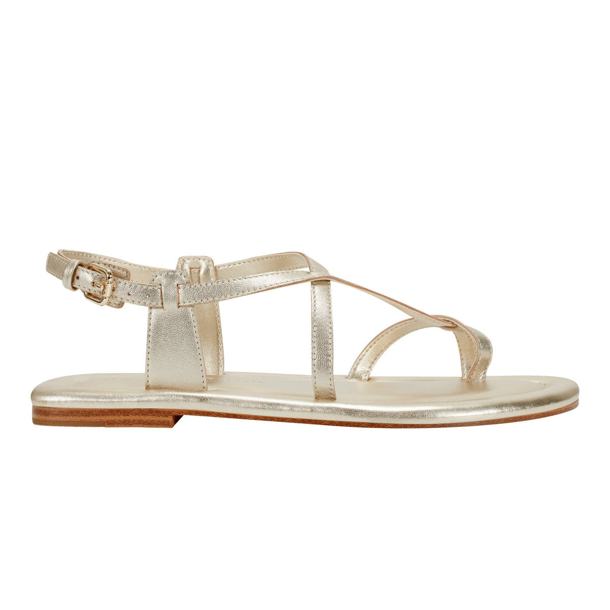 Gerty Strappy Flat Sandal - Gold Leather