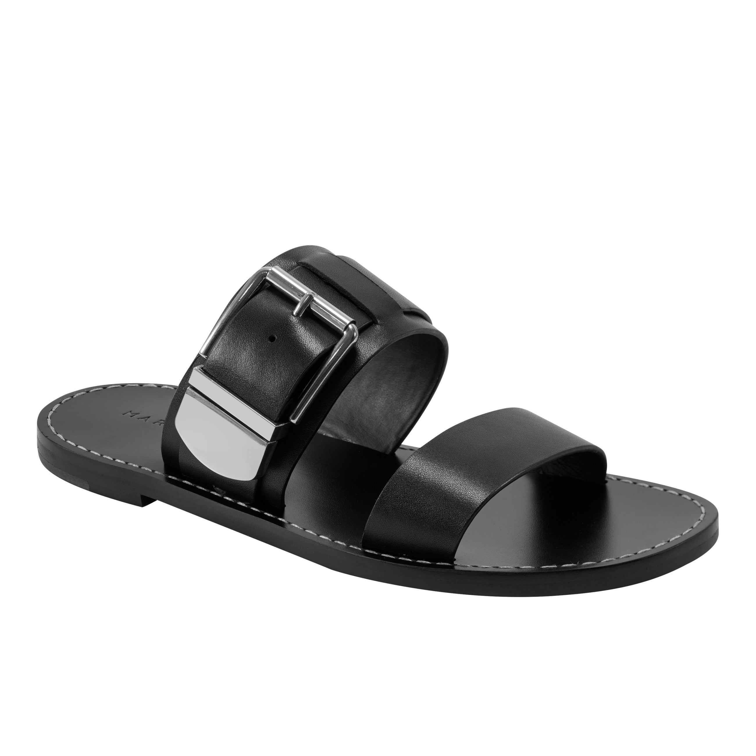 Hallyn Flat Slide Sandal - Black Leather