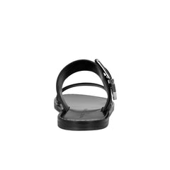 Hallyn Flat Slide Sandal - Black Leather