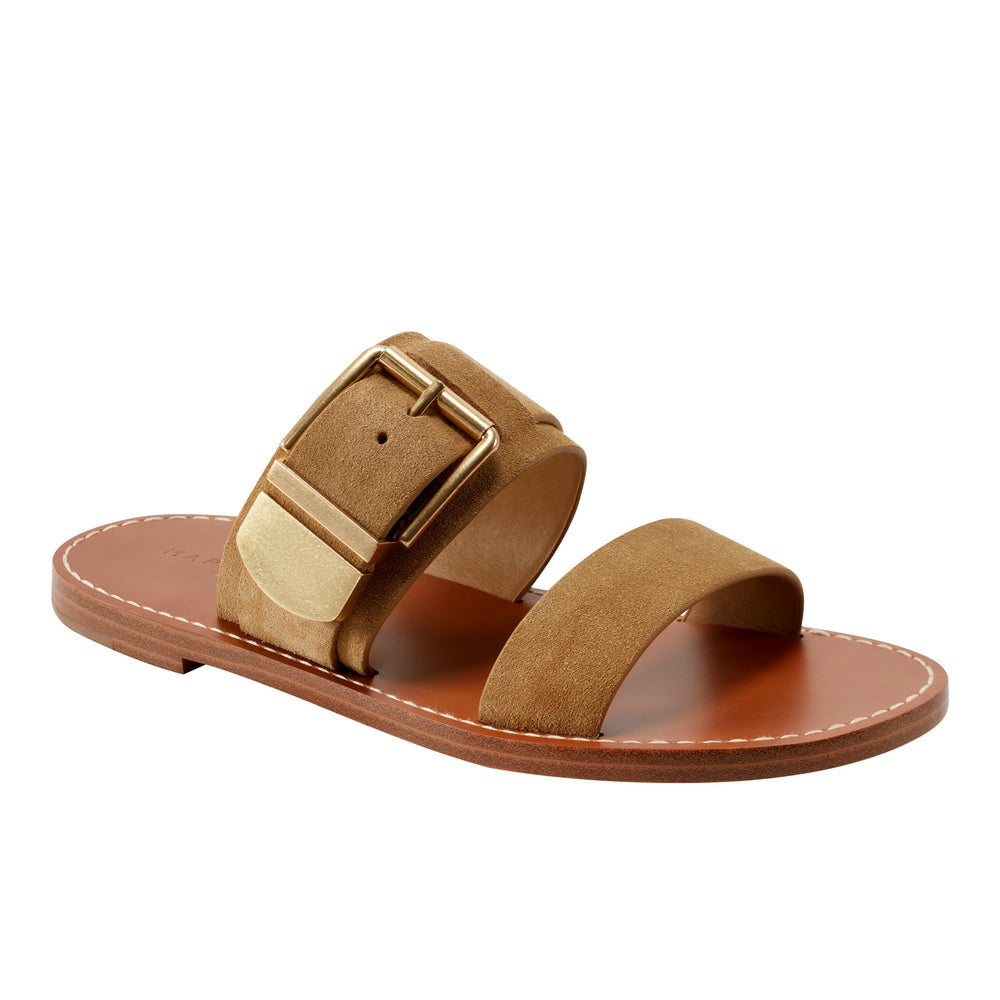 Hallyn Flat Slide Sandal - Brown Suede
