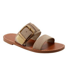 Hallyn Flat Slide Sandal - Taupe Suede
