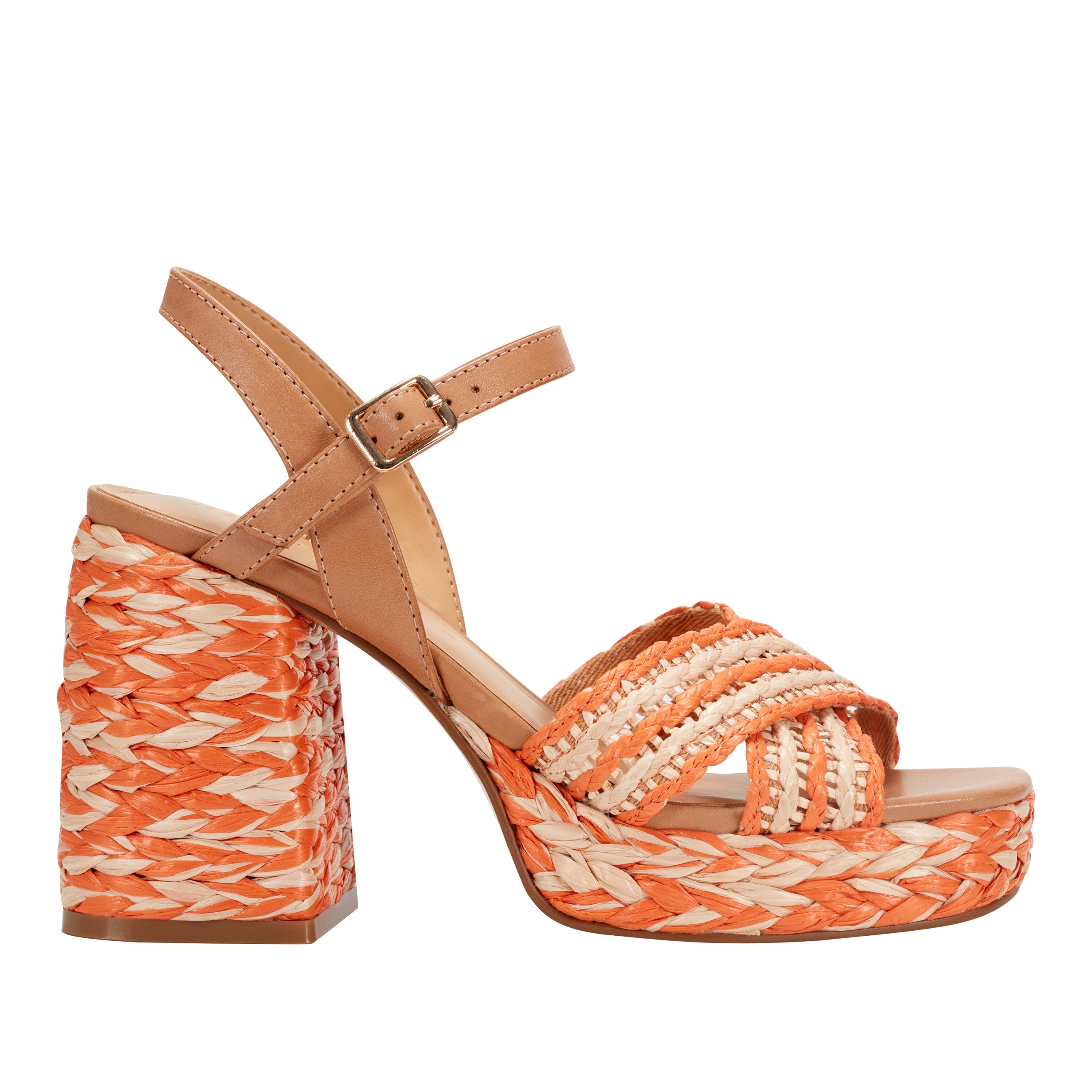 Juliey Platform Sandal - Natural/Orange Raffia