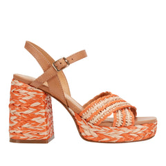 Juliey Platform Sandal - Natural/Orange Raffia