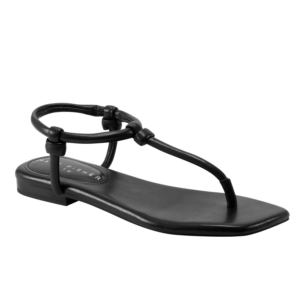 Maycee Thong Flat Sandal - Black Leather