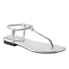 Maycee Thong Flat Sandal - Silver Leather