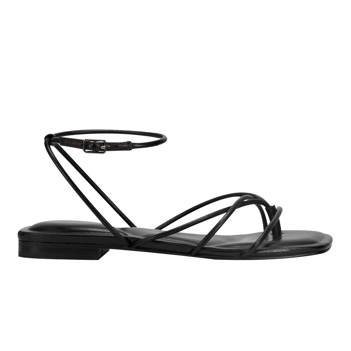 Mayte Strappy Flat Sandal - Black Leather