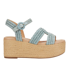 Payley Platform Wedge Sandal - Light Blue Raffia