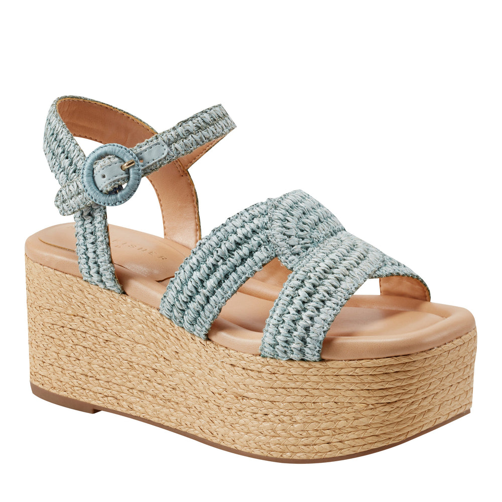 Payley Platform Wedge Sandal - Light Blue Raffia