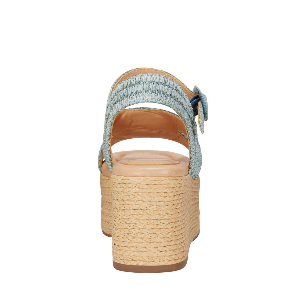 Payley Platform Wedge Sandal - Light Blue Raffia