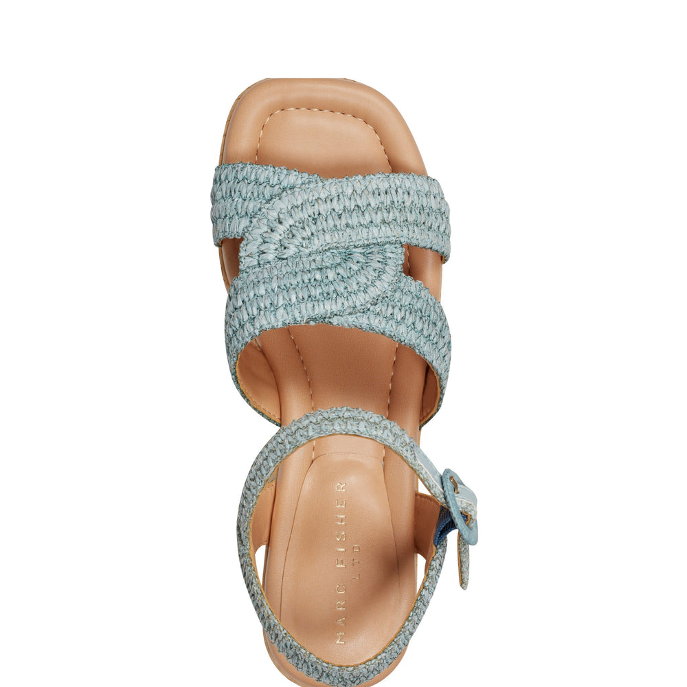 Payley Platform Wedge Sandal - Light Blue Raffia