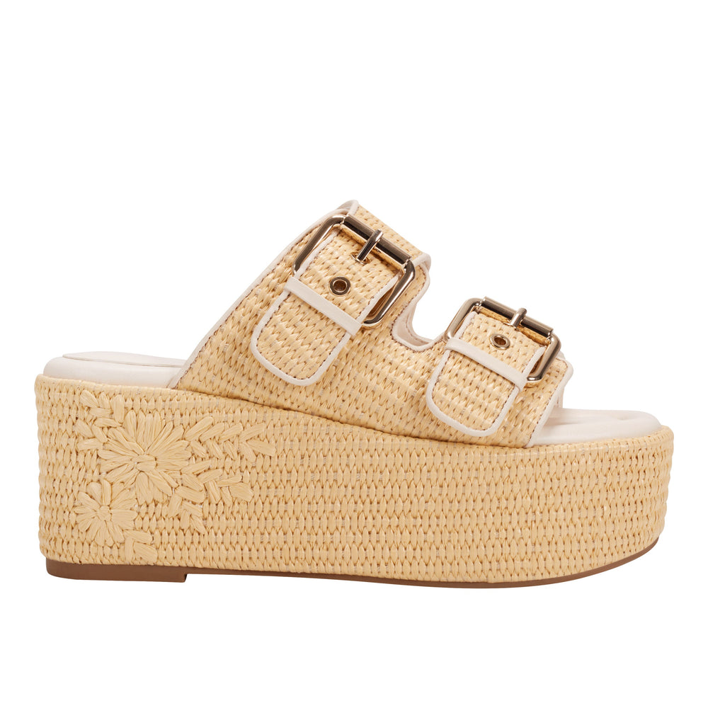 Poppy Platform Slide Sandal - Light Natural/Ivory Raffia