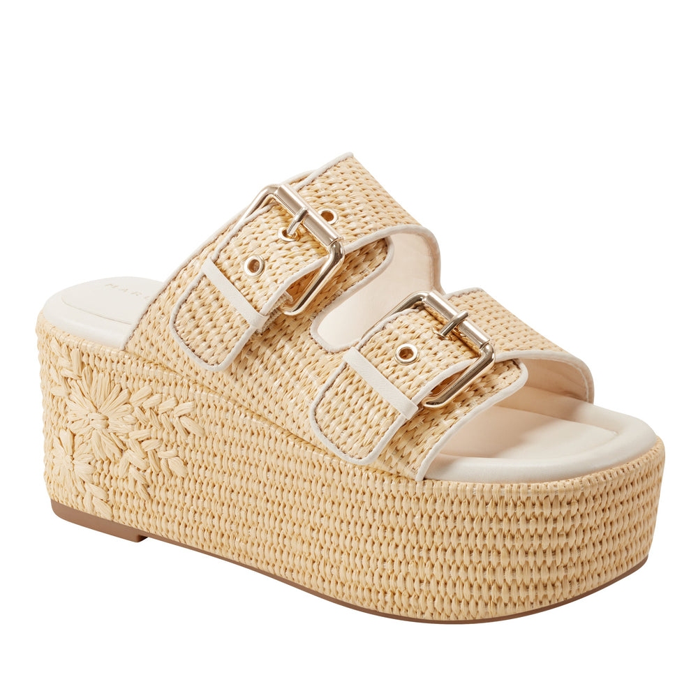 Poppy Platform Slide Sandal - Light Natural/Ivory Raffia