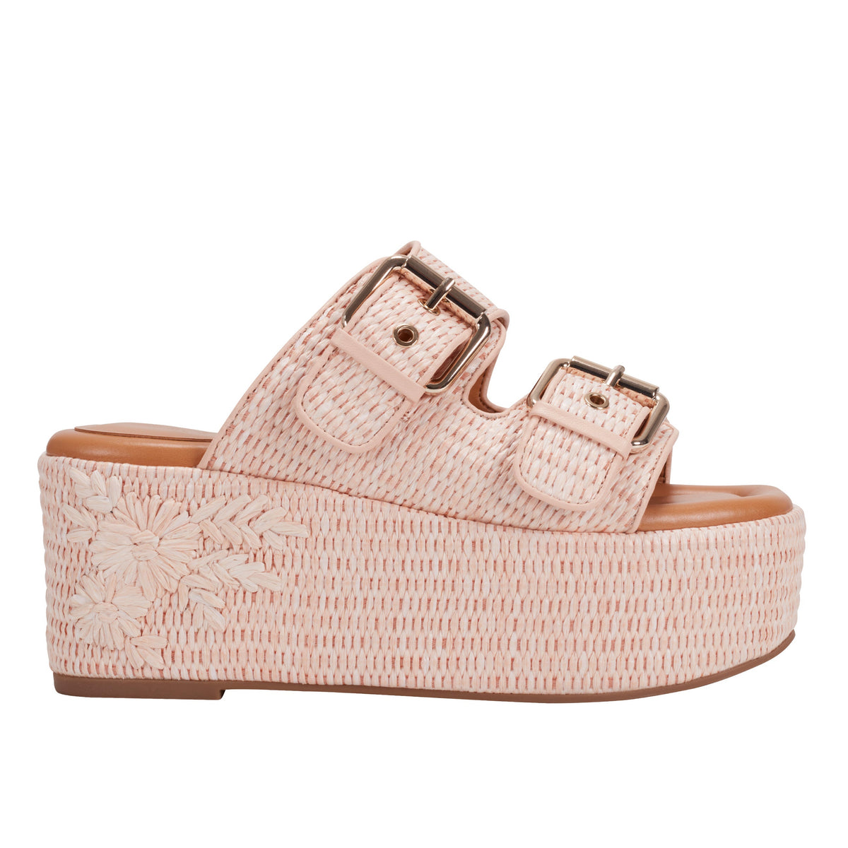 Poppy Platform Slide Sandal - Light Pink Raffia