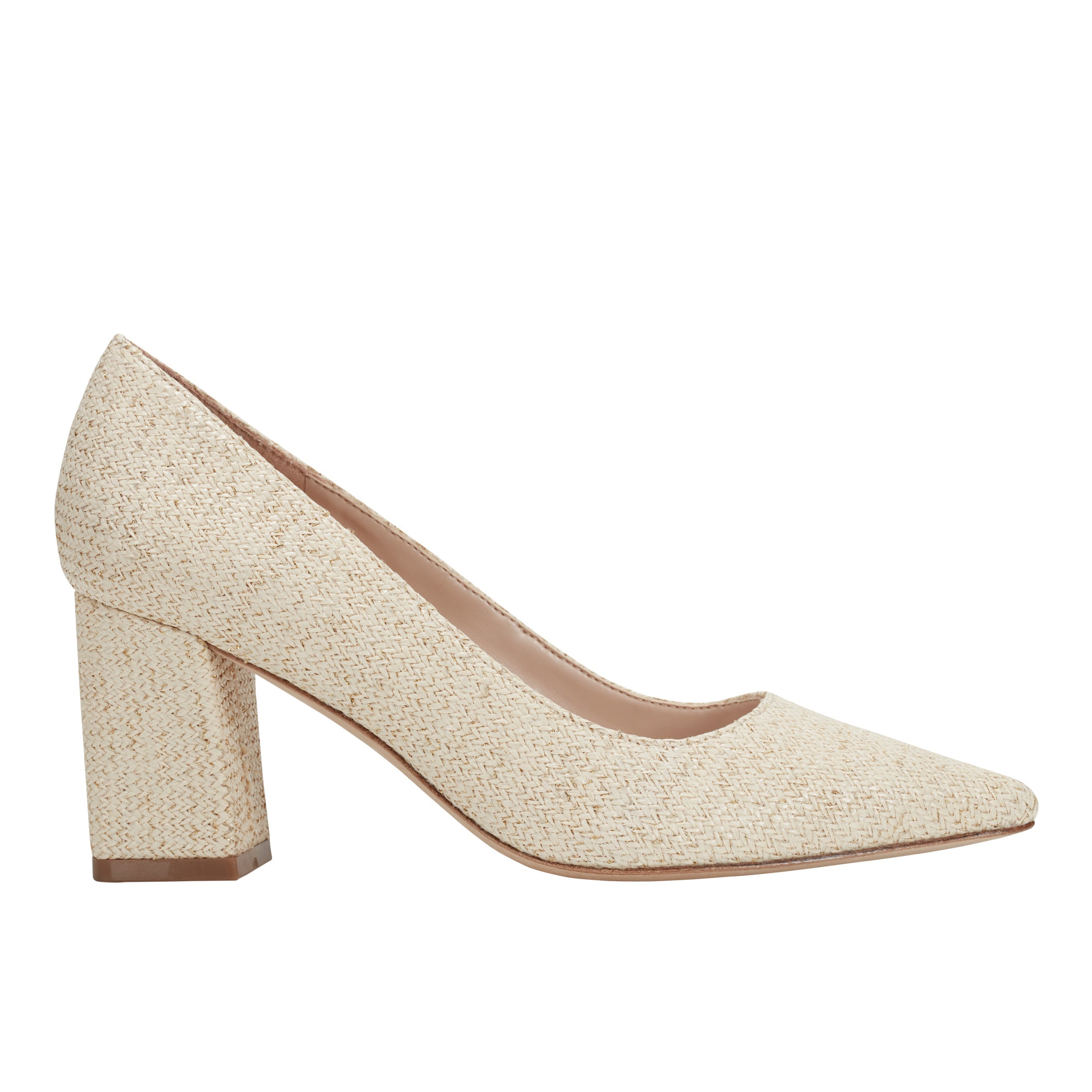 Zala Block Heel Pointy Toe Pump - Natural Raffia