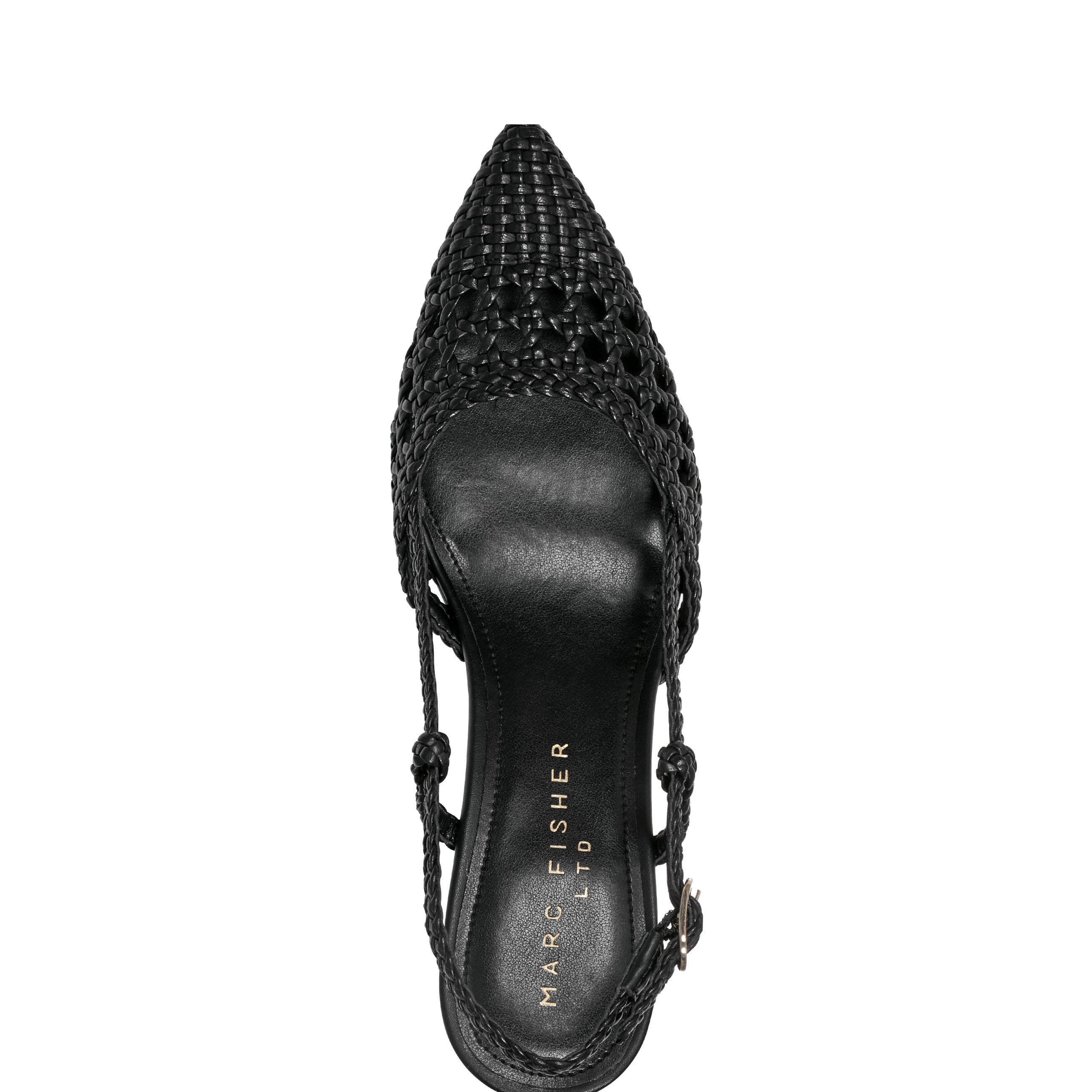 Zunnie Block Heel Woven Slingback Pump - Black Leather