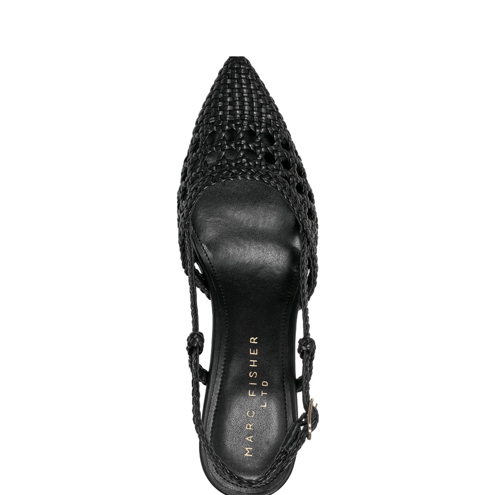 Zunnie Block Heel Woven Slingback Pump - Black Leather