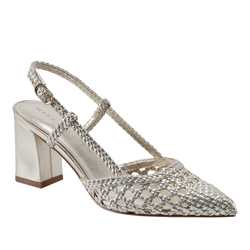 Zunnie Block Heel Woven Slingback Pump - Platino Leather