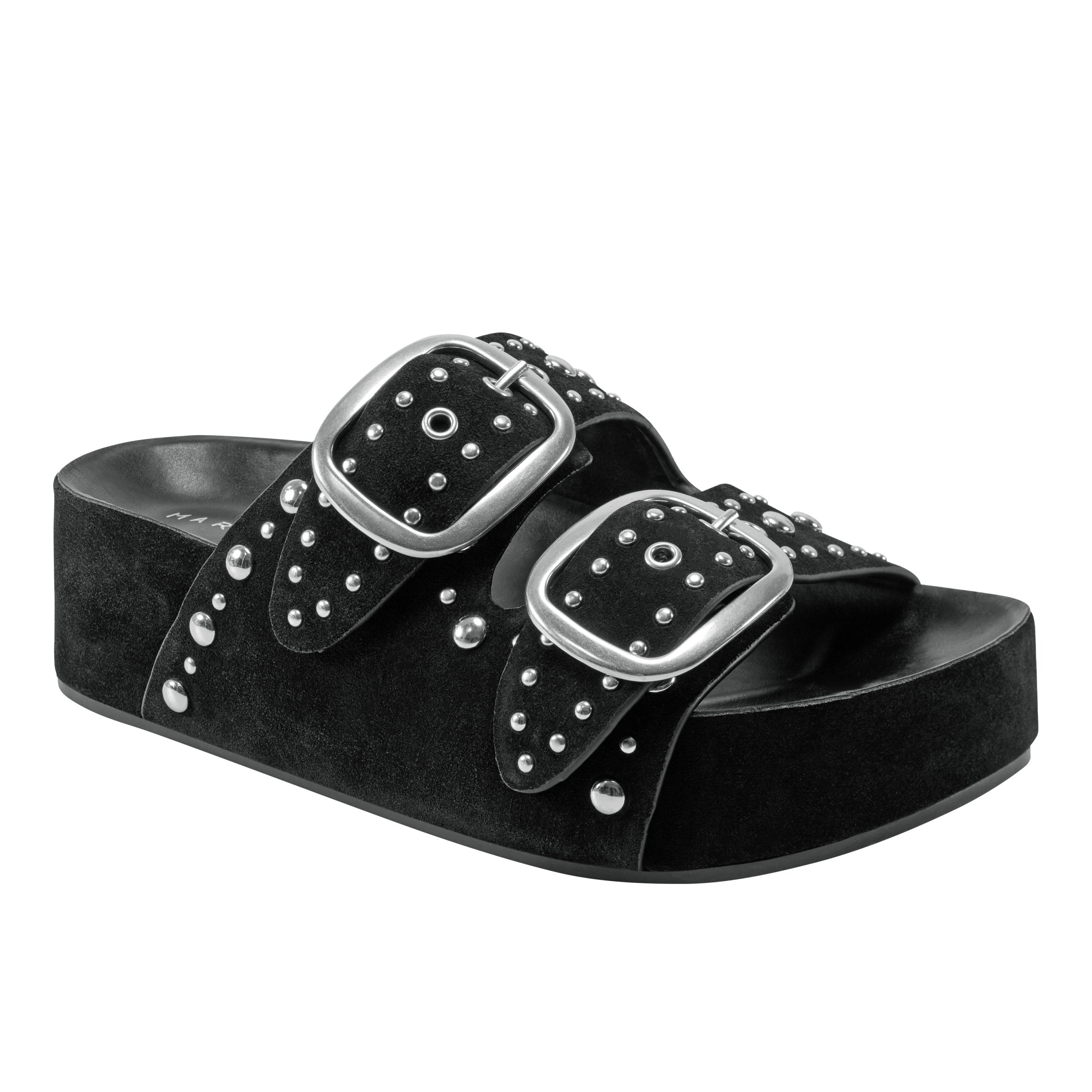 Sayge Footbed Studded Sandal - Black Suede