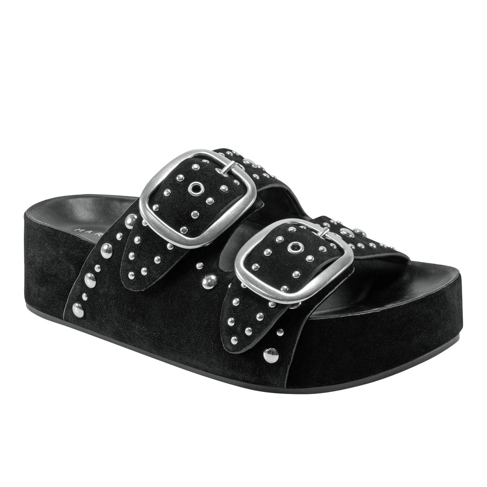 Sayge Footbed Studded Sandal - Black Suede