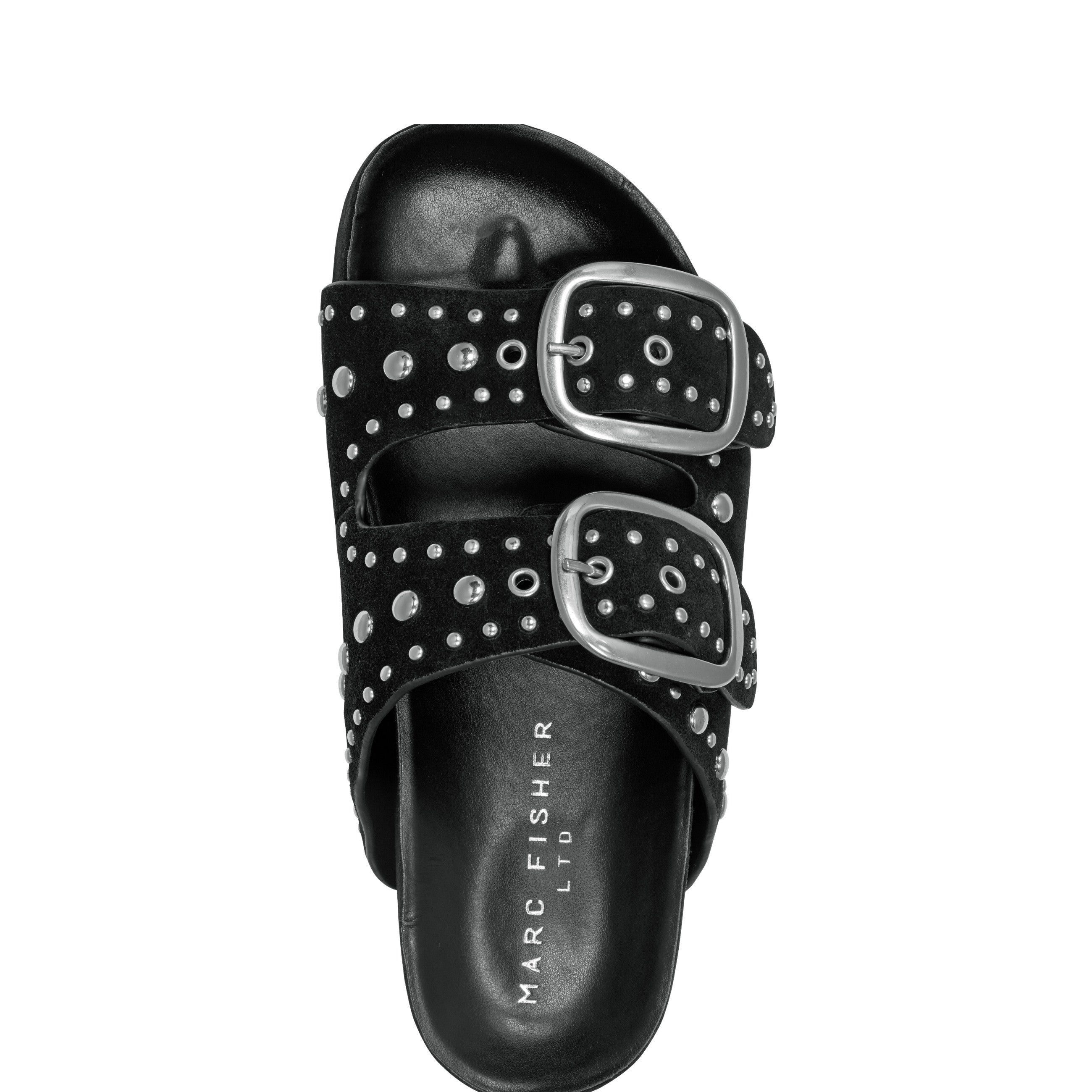 Sayge Footbed Studded Sandal - Black Suede
