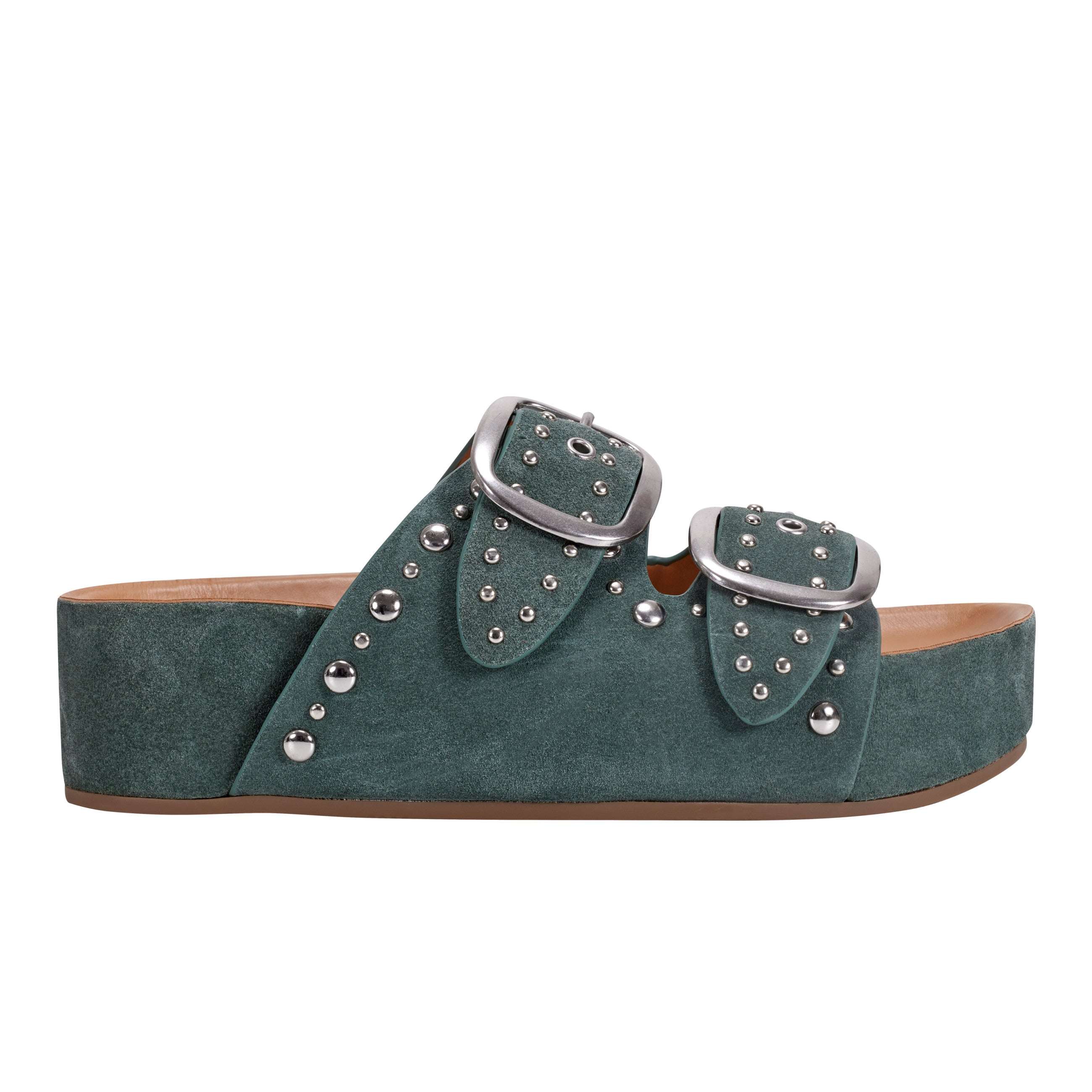 Sayge Footbed Studded Sandal - Green Suede
