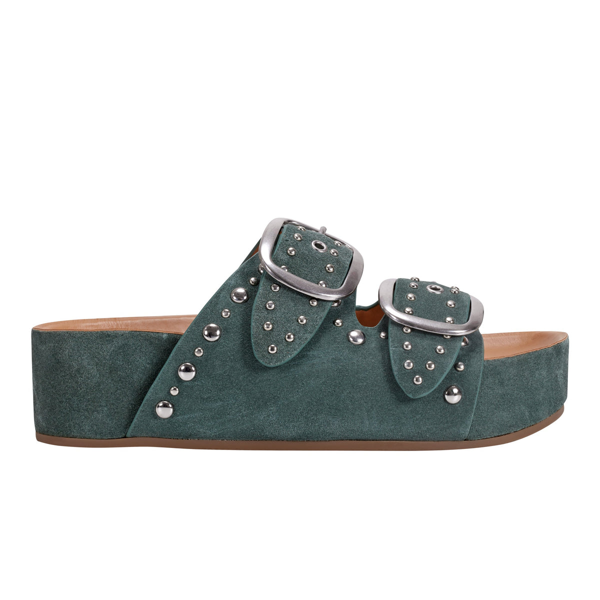 Sayge Footbed Studded Sandal - Green Suede