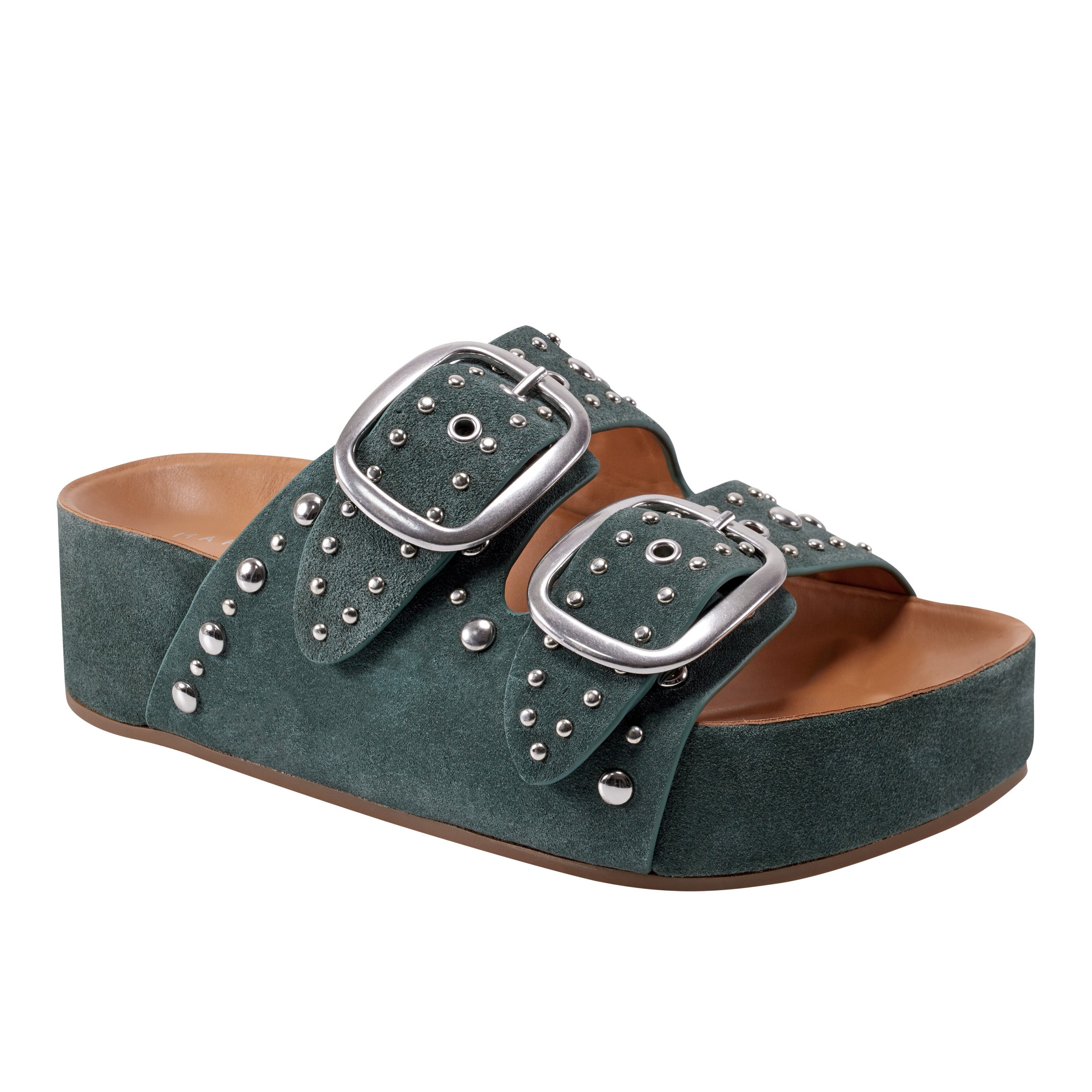 Sayge Footbed Studded Sandal - Green Suede