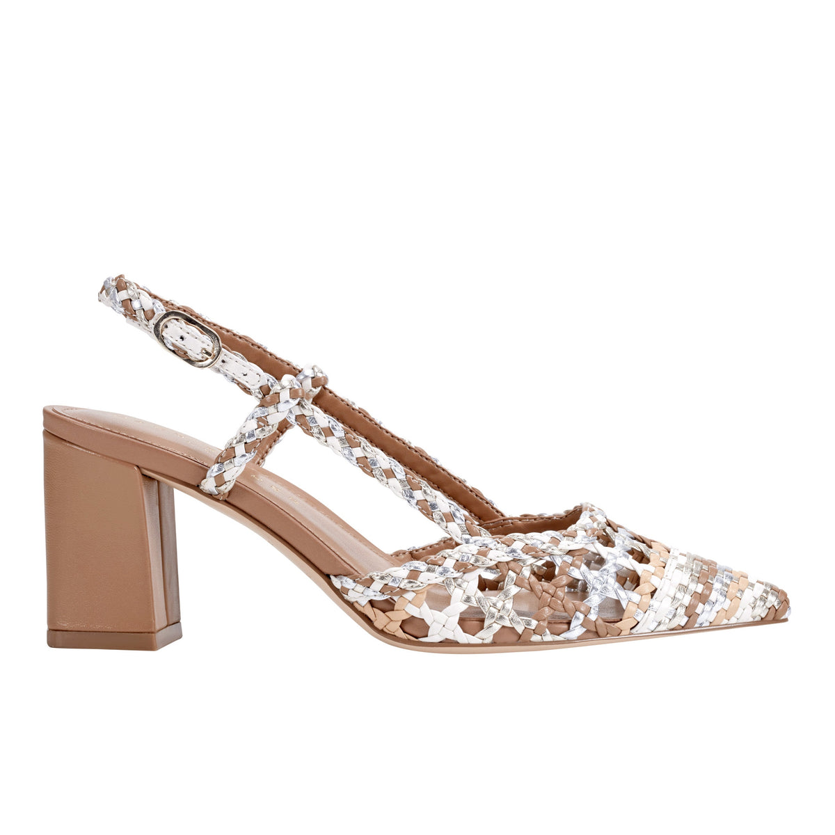 Zunnie Block Heel Woven Slingback Pump - Natural Multi Leather