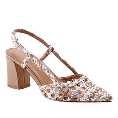 Zunnie Block Heel Woven Slingback Pump - Natural Multi Leather