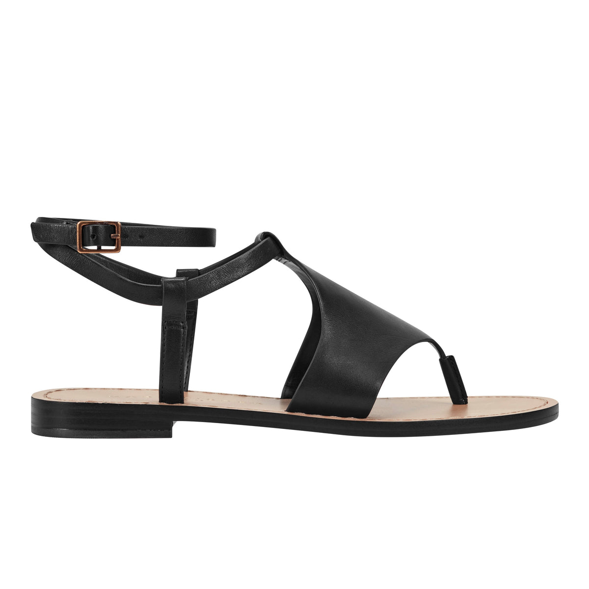 Lille Thong Flat Sandal - Black Leather
