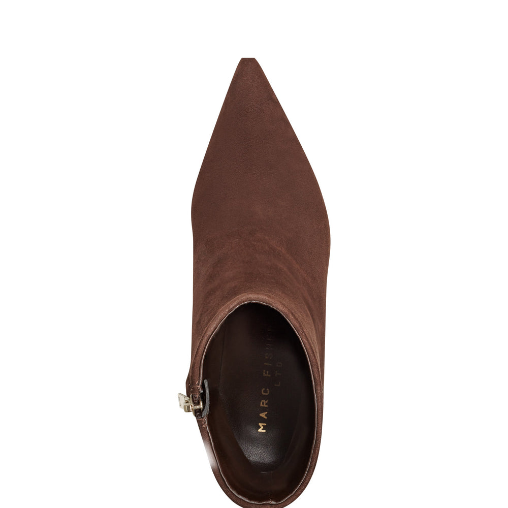 Elynna Block Heel Bootie - Dark Brown Suede