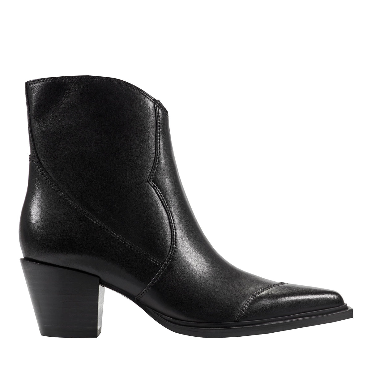Giulie Western Ankle Bootie - Black Leather