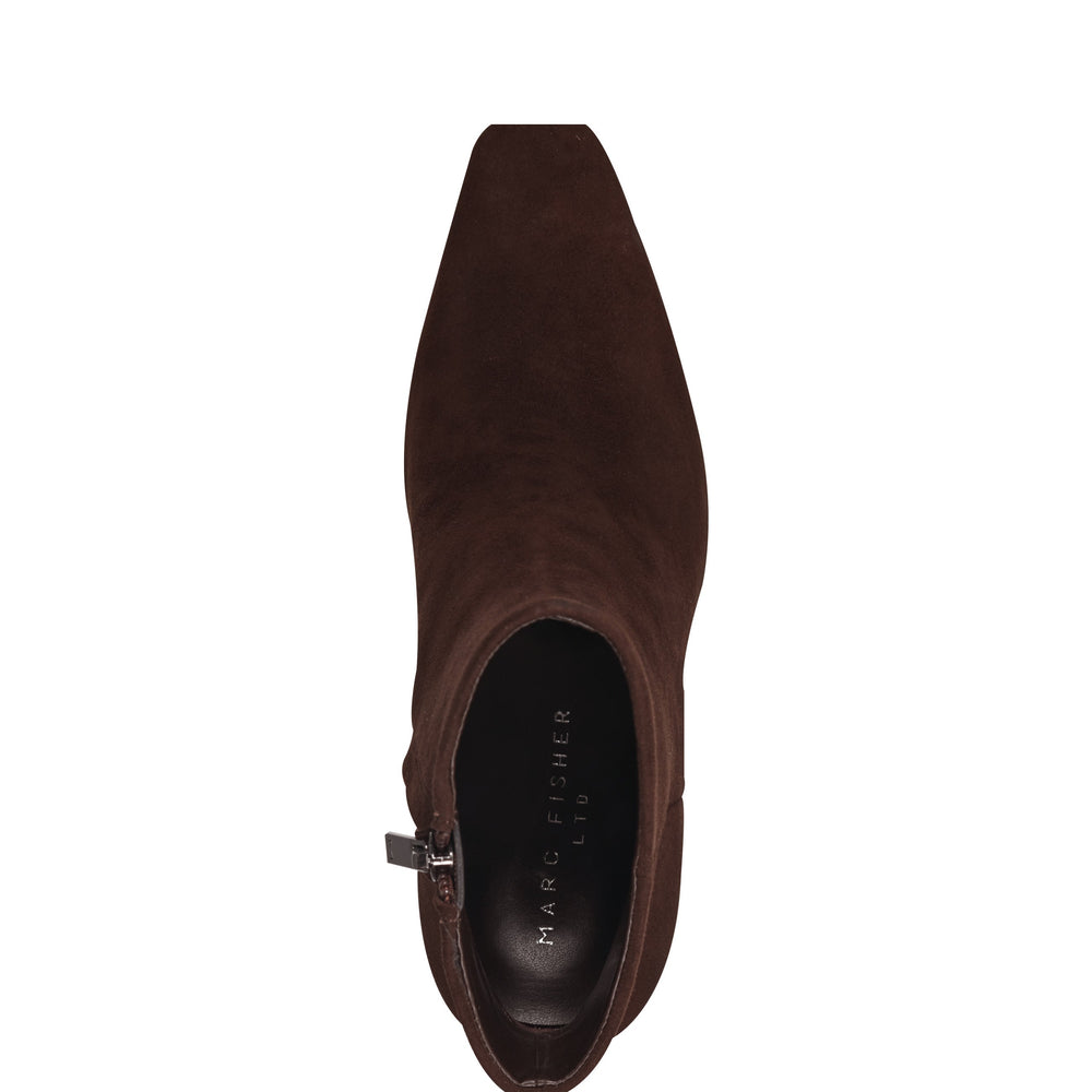 Novella Block Heel Ankle Bootie - Dark Brown Suede