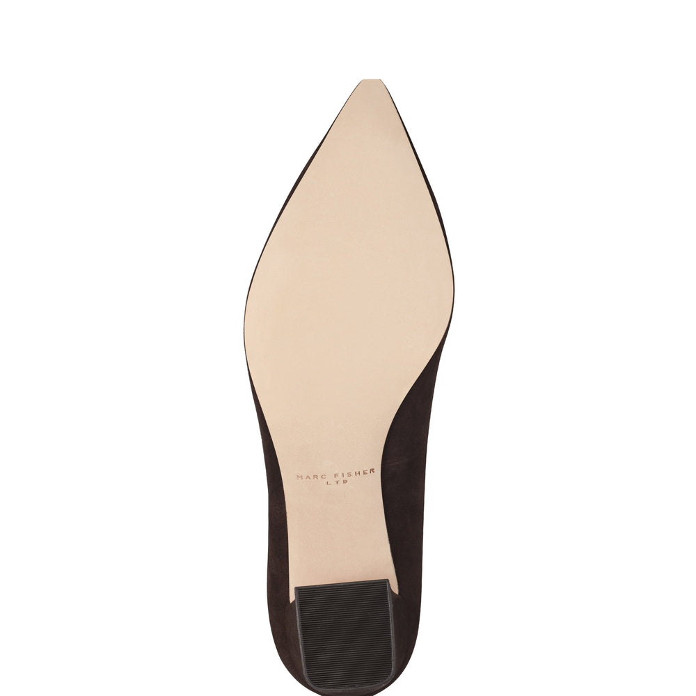 Zala Block Heel Pointy Toe Pump - Dark Brown Suede