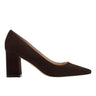 Zala Block Heel Pointy Toe Pump - Dark Brown Suede