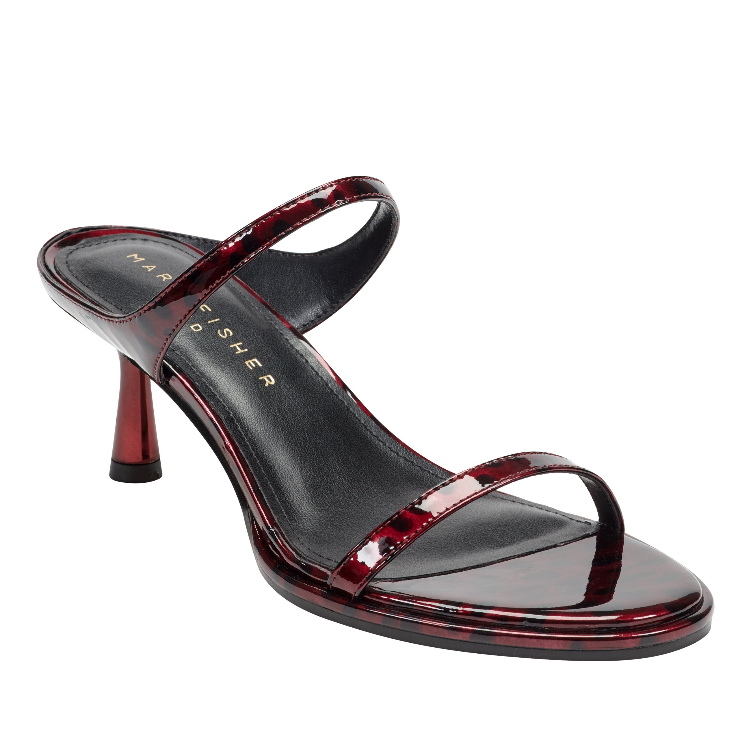 Alonde Heeled Slide Sandal - Dark Red Patent Leather