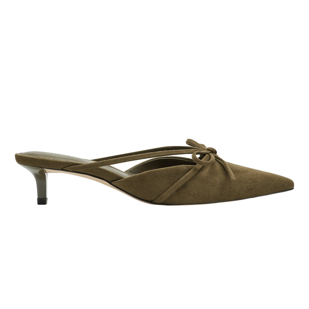 Florin Kitten Heel Mule - Olive Green