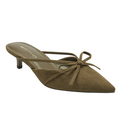 Florin Kitten Heel Mule - Olive Green