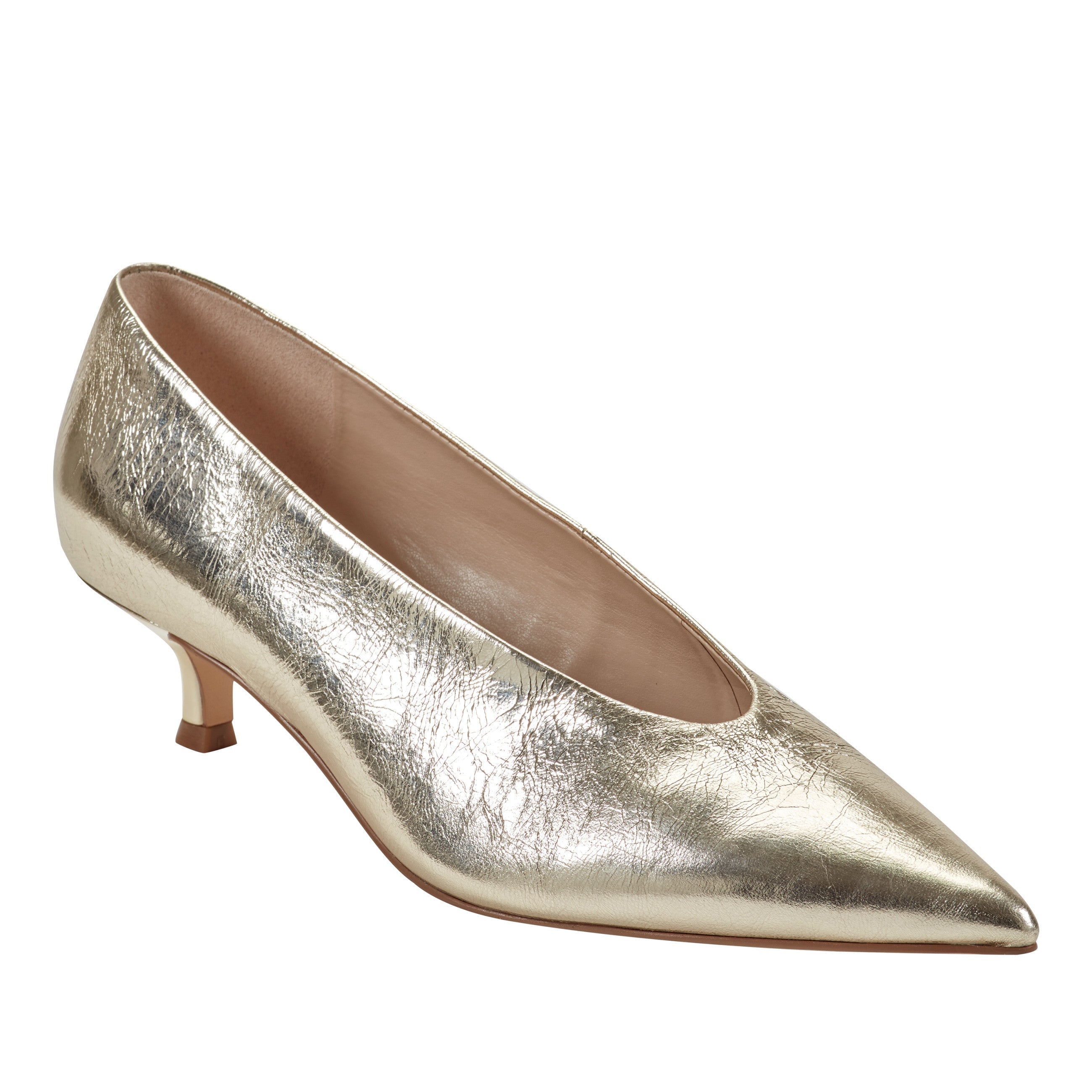 Cecile Kitten Heel Pump - Gold Leather