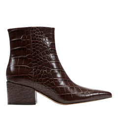 Alfie Block Heel Ankle Bootie - Embossed Croco Dark Brown Leather