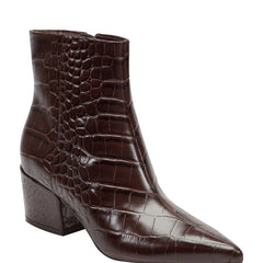 Alfie Block Heel Ankle Bootie - Embossed Croco Dark Brown Leather