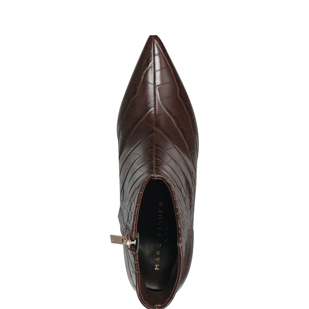 Alfie Block Heel Ankle Bootie - Embossed Croco Dark Brown Leather