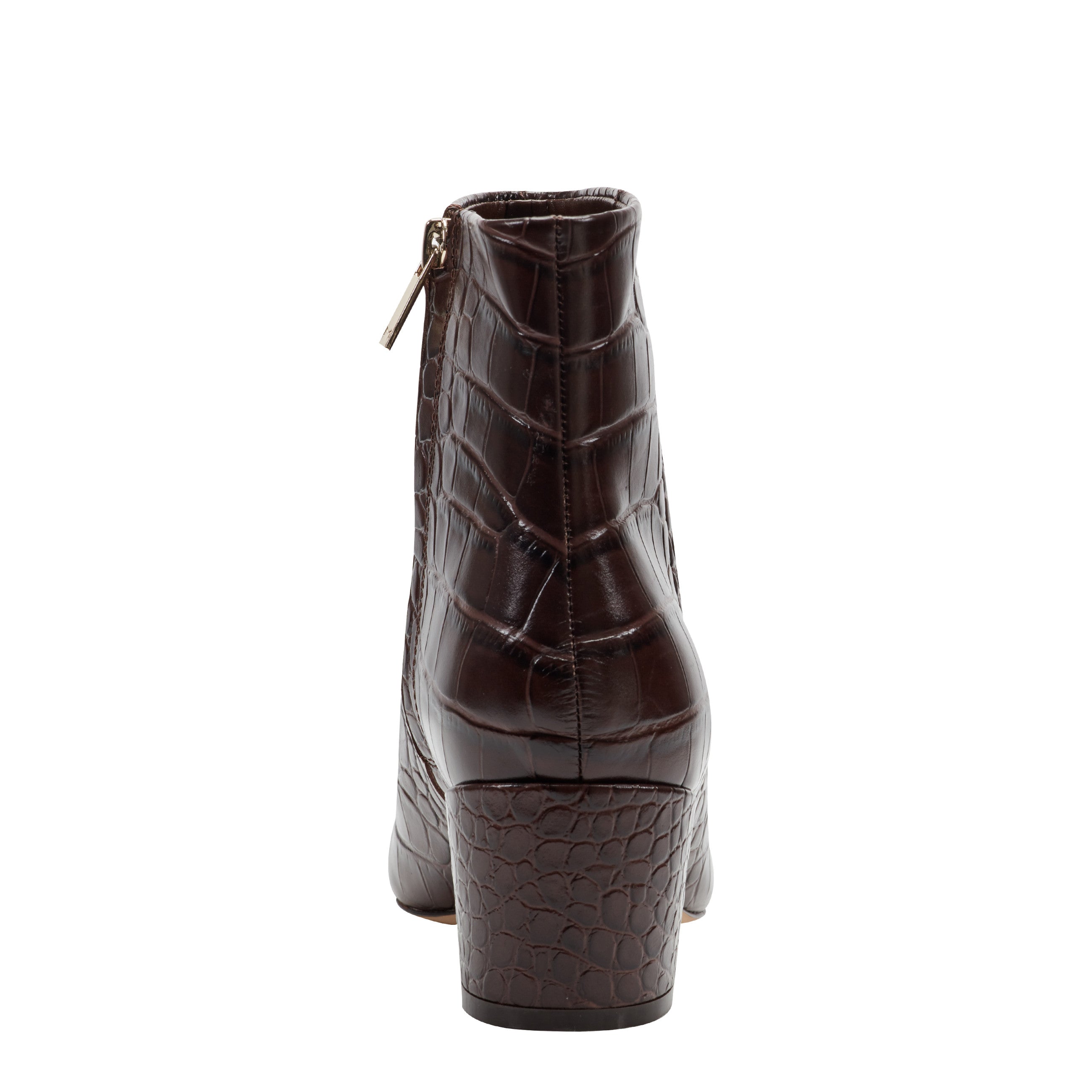 Alfie Block Heel Ankle Bootie - Embossed Croco Dark Brown Leather